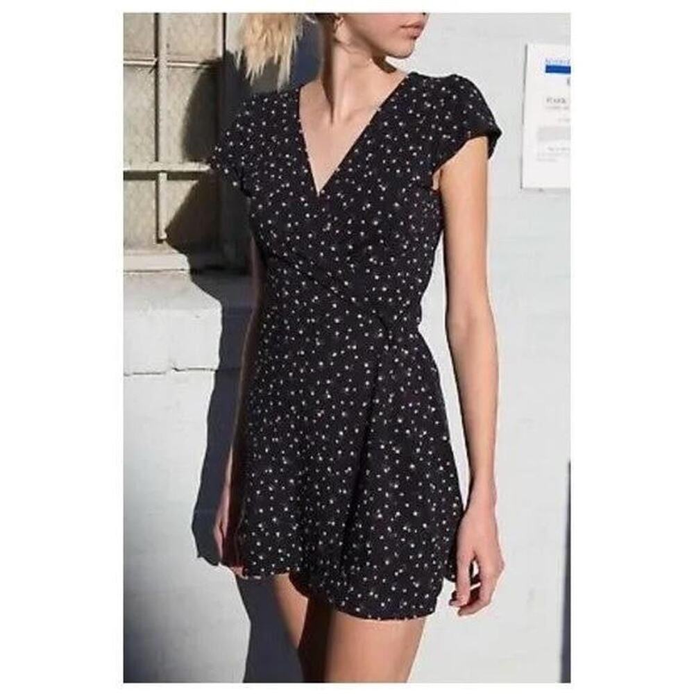 Brandy Melville Robbie Coquette Navy Blue Pink Floral Wrap Mini Dress One Size
